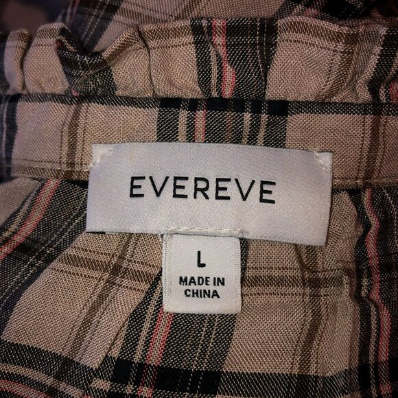 Evereve Womens Large Tan Plaid Long Sleeve V Neck Pullover Shirt Blouse Top Sz L - Picture 8 of 10